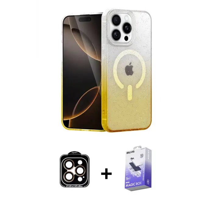 ieg™ iPhone 15 Pro Max Kılıf Eksen Minimal Özel Seri - Siyah Bilvis 5in1 5D Magic Hayalet Cam Ekran Koruyucu + PVD Metal Kamera Lens - TU