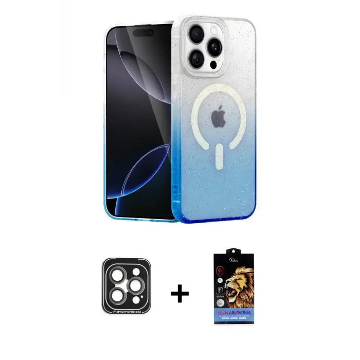ieg™ iPhone 15 Pro Max Kılıf Eksen Minimal Özel Seri - Siyah Buffer Hayalet Cam Ekran Koruyucu + PVD Metal Kamera Lens - GI