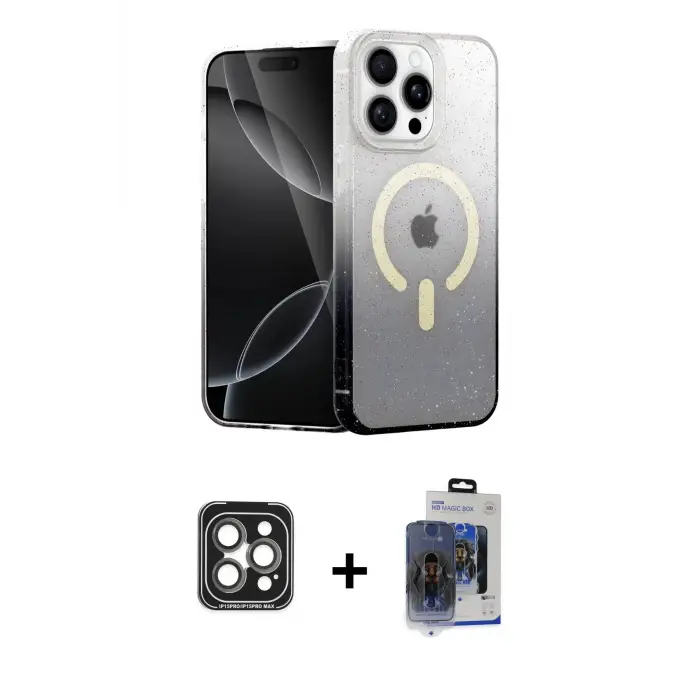 ieg™ iPhone 15 Pro Max Kılıf Eksen Minimal Özel Seri - Siyah Vanessa Magic Cam + PVD Metal Kamera Lens - GI