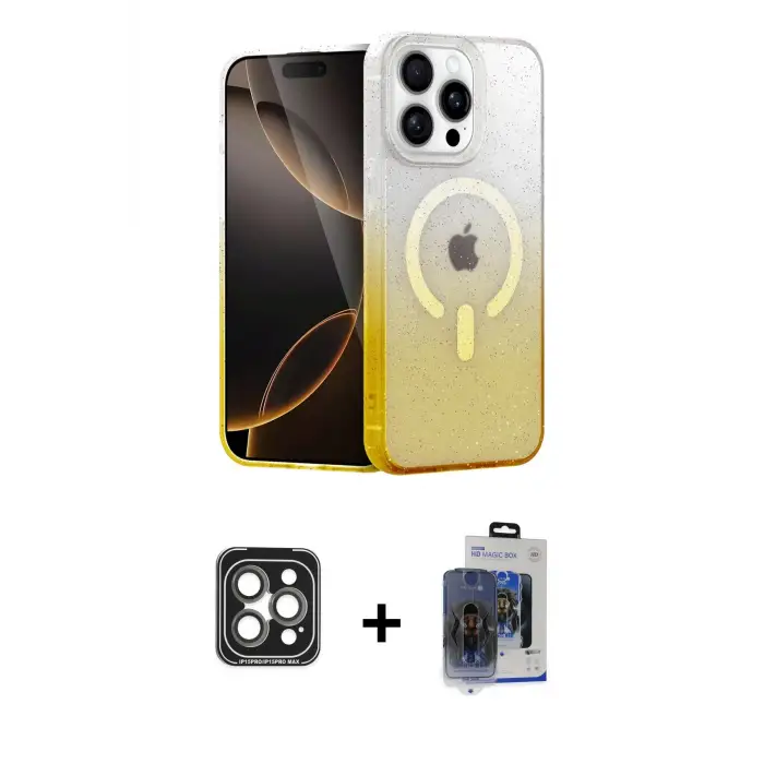 ieg™ iPhone 15 Pro Max Kılıf Eksen Minimal Özel Seri - Siyah Vanessa Magic Cam + PVD Metal Kamera Lens - GI
