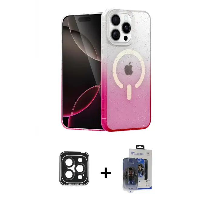 ieg™ iPhone 15 Pro Max Kılıf Eksen Minimal Özel Seri - Siyah Vanessa Magic Cam + PVD Metal Kamera Lens - SH