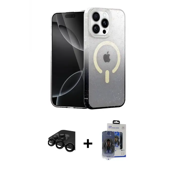 ieg™ iPhone 15 Pro Max Kılıf Eksen Minimal Özel Seri - Siyah Vanessa Magic Cam + Raze Metal Kamera Lens - SH