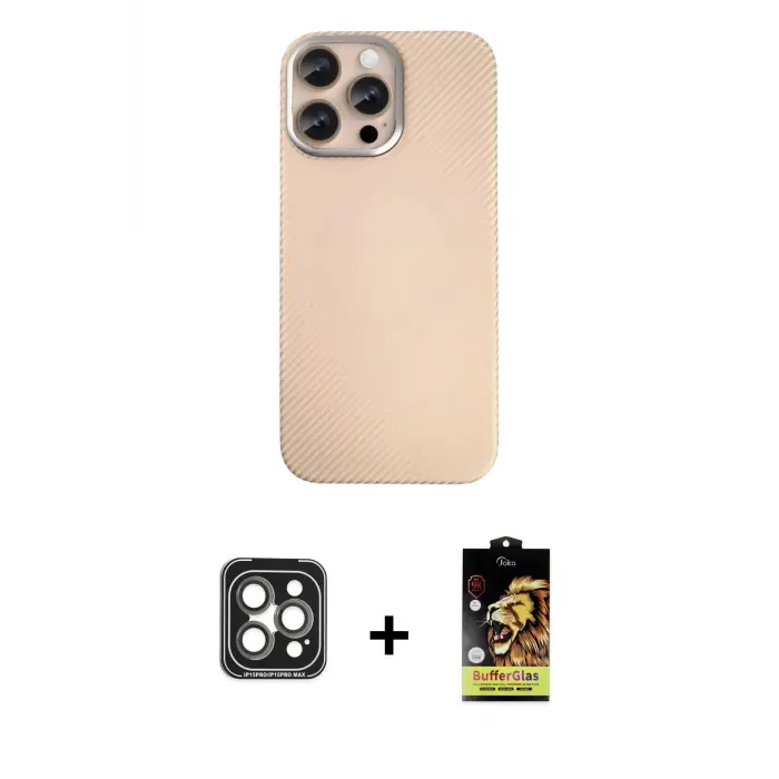 ieg™ iPhone 15 Pro Max Kılıf Eksen Prime - Siyah Buffer Cam Ekran Koruyucu + PVD Metal Kamera Lens - GI