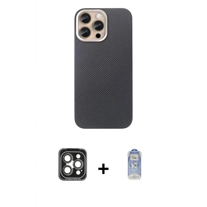 ieg™ iPhone 15 Pro Max Kılıf Eksen Prime - Siyah Joko Magic 5D Cam + PVD Metal Kamera Lens - GI