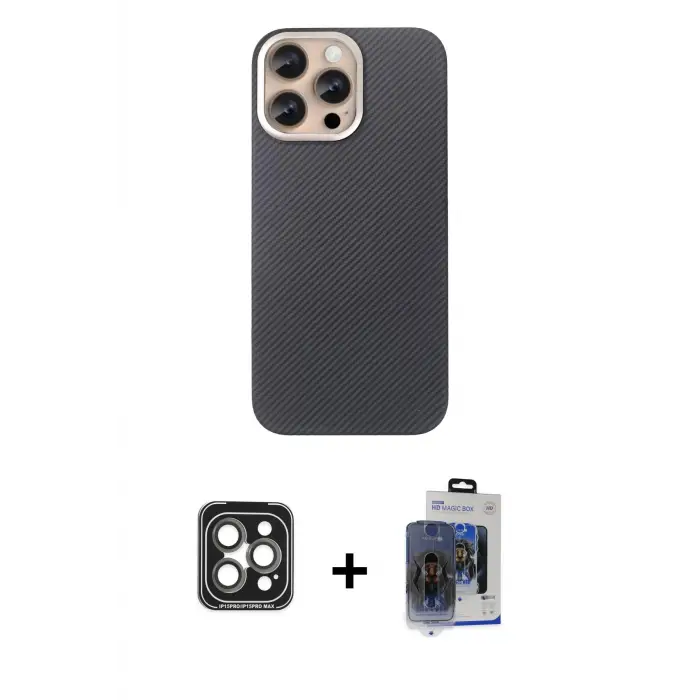 ieg™ iPhone 15 Pro Max Kılıf Eksen Prime - Siyah Vanessa Magic Cam + PVD Metal Kamera Lens - GI