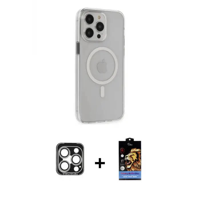 ieg™ iPhone 15 Pro Max Kılıf Kıvılcım Asil Özel Seri - Siyah Buffer Hayalet Cam Ekran Koruyucu + PVD Metal Kamera Lens - GS