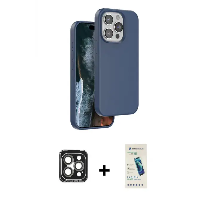 ieg™ iPhone 15 Pro Max Kılıf Kıvılcım Çizgi Serisi - Şeffaf Pasifik Cam Ekran Koruyucu + PVD Metal Kamera Lens - GI