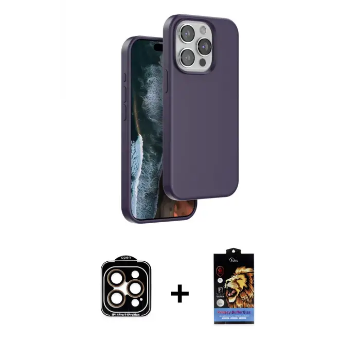 ieg™ iPhone 15 Pro Max Kılıf Kıvılcım Çizgi Serisi - Siyah Buffer Hayalet Cam Ekran Koruyucu + PVD Metal Kamera Lens - TU