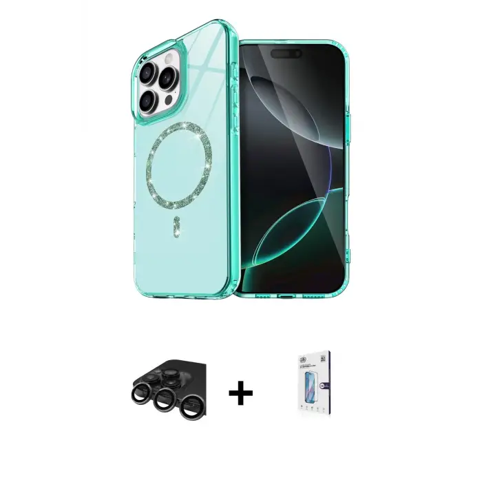 ieg™ iPhone 15 Pro Max Kılıf Kıvılcım Form Prime - Siyah Bilvis 0.18mm Plus Cam Ekran Koruyucu + Raze Metal Kamera Lens - TMGI