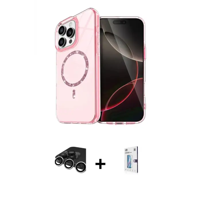 ieg™ iPhone 15 Pro Max Kılıf Kıvılcım Form Prime - Siyah Bilvis 0.18mm Plus Cam Ekran Koruyucu + Raze Metal Kamera Lens - GS