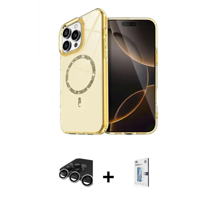 ieg™ iPhone 15 Pro Max Kılıf Kıvılcım Form Prime - Siyah Bilvis 0.18mm Plus Cam Ekran Koruyucu + Raze Metal Kamera Lens - GS