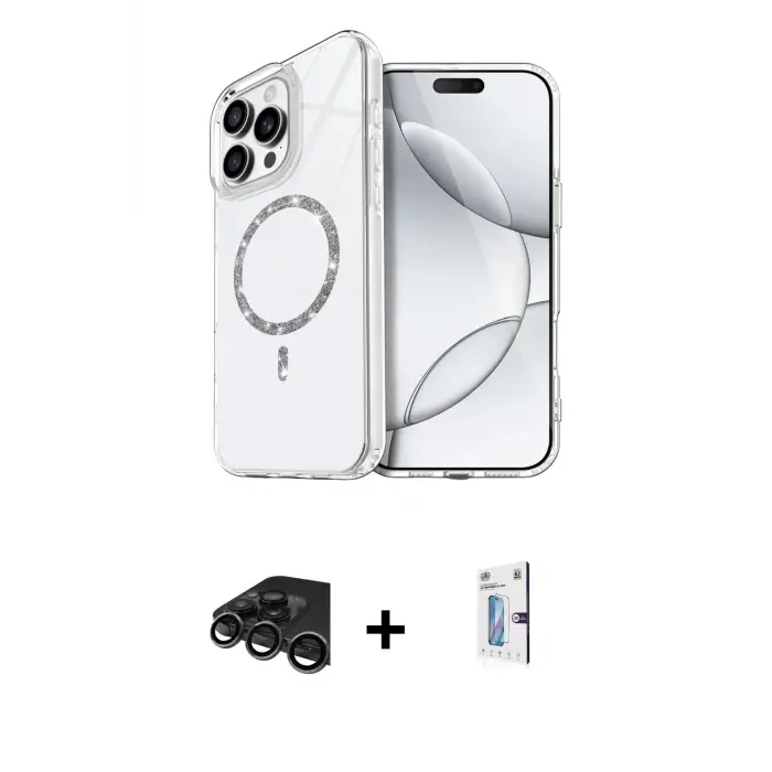 ieg™ iPhone 15 Pro Max Kılıf Kıvılcım Form Prime - Siyah Bilvis 0.18mm Plus Cam Ekran Koruyucu + Raze Metal Kamera Lens - TMGI