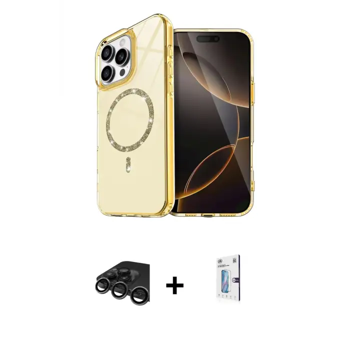 ieg™ iPhone 15 Pro Max Kılıf Kıvılcım Form Prime - Siyah Bilvis 0.18mm Plus Cam Ekran Koruyucu + Raze Metal Kamera Lens - TMGI