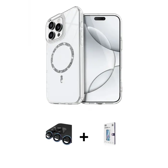 ieg™ iPhone 15 Pro Max Kılıf Kıvılcım Form Prime - Siyah Bilvis 0.18mm Plus Cam Ekran Koruyucu + Raze Metal Kamera Lens - LT