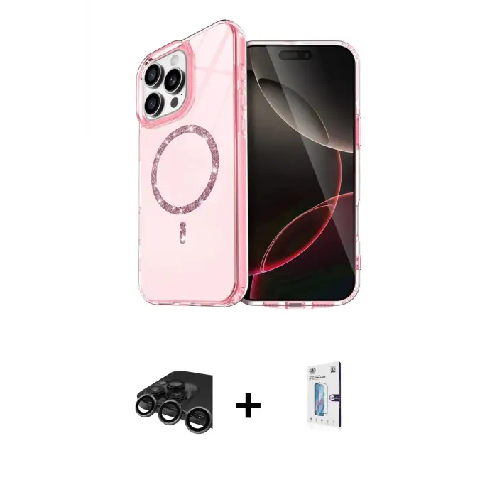 ieg™ iPhone 15 Pro Max Kılıf Kıvılcım Form Prime - Siyah Bilvis 0.18mm Plus Cam Ekran Koruyucu + Raze Metal Kamera Lens - TMGI