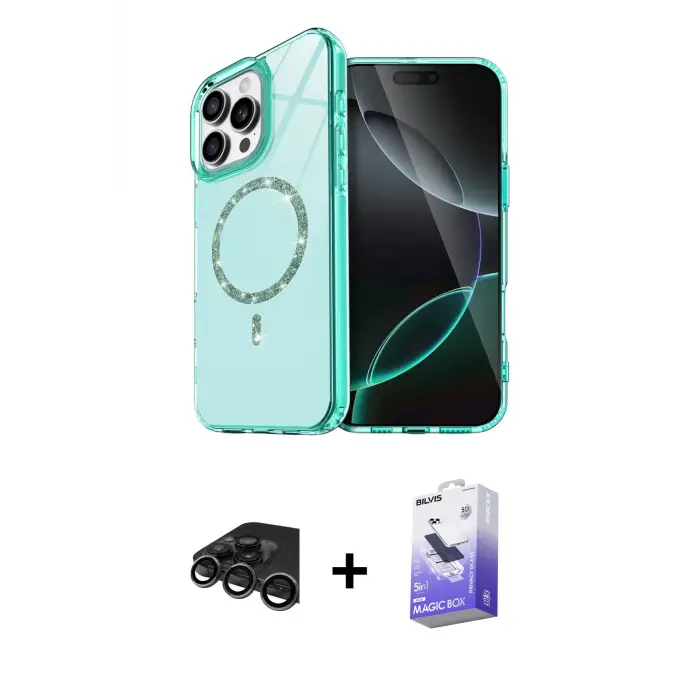 ieg™ iPhone 15 Pro Max Kılıf Kıvılcım Form Prime - Siyah Bilvis 5in1 5D Magic Hayalet Cam Ekran Koruyucu + Raze Metal Kamera Lens - TMGI