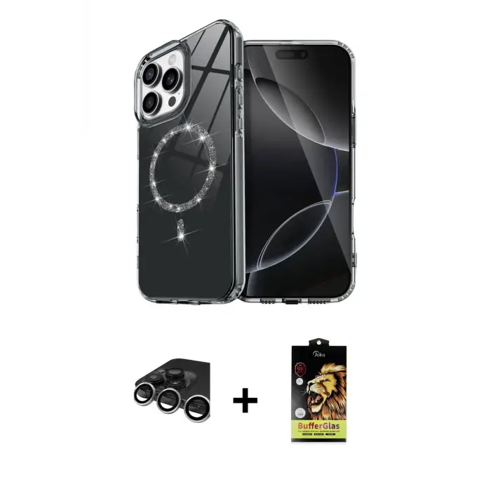 ieg™ iPhone 15 Pro Max Kılıf Kıvılcım Form Prime - Siyah Buffer Cam Ekran Koruyucu + Raze Metal Kamera Lens - GS