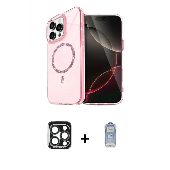 ieg™ iPhone 15 Pro Max Kılıf Kıvılcım Form Prime - Siyah Joko Magic 5D Cam + PVD Metal Kamera Lens - LT