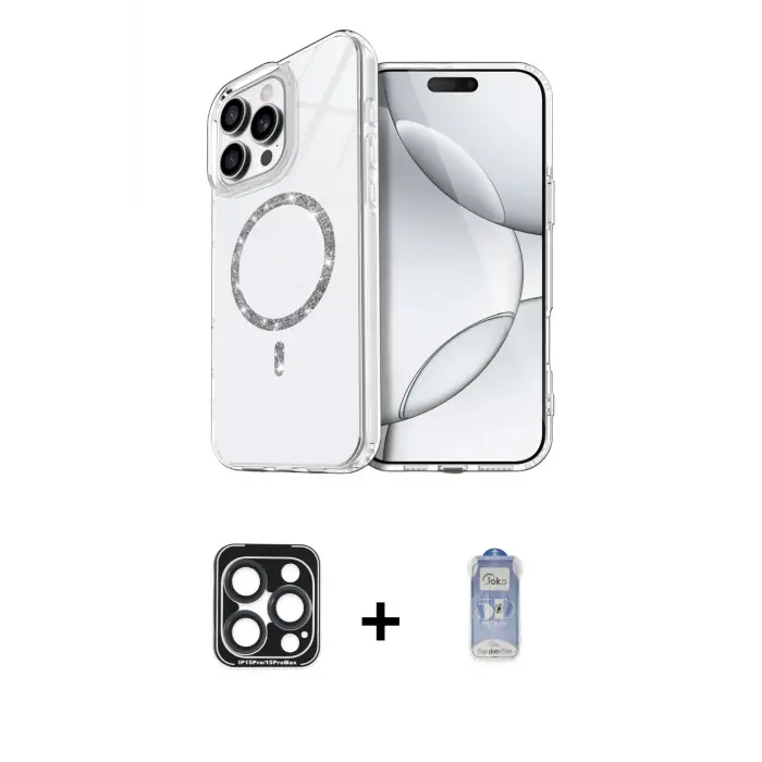 ieg™ iPhone 15 Pro Max Kılıf Kıvılcım Form Prime - Siyah Joko Magic 5D Cam + PVD Metal Kamera Lens - LT