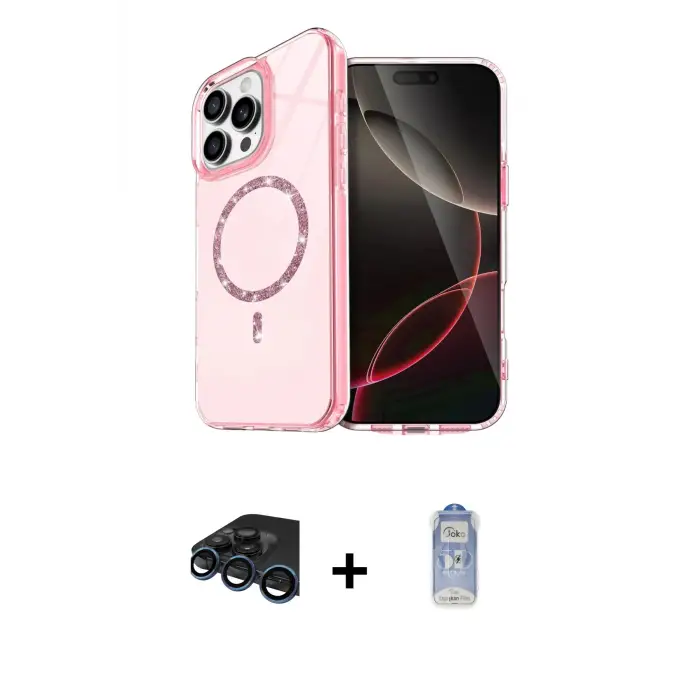 ieg™ iPhone 15 Pro Max Kılıf Kıvılcım Form Prime - Siyah Joko Magic 5D Cam + Raze Metal Kamera Lens - LT