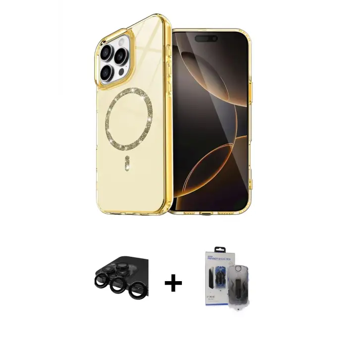 ieg™ iPhone 15 Pro Max Kılıf Kıvılcım Form Prime - Siyah Vanessa Magic Hayalet Cam + Raze Metal Kamera Lens - SH