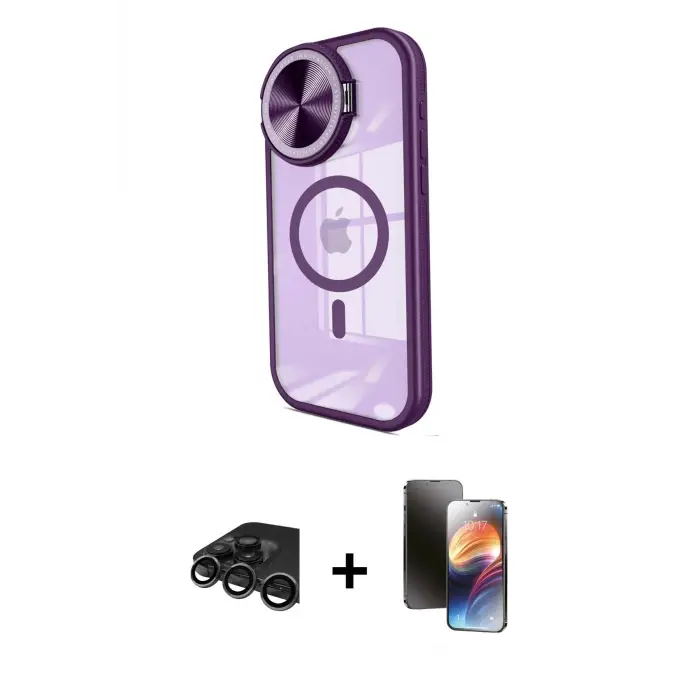 ieg™ iPhone 15 Pro Max Kılıf Kıvılcım Modern Koleksiyonu - Siyah 3D Antistatik Mat Seramik Nano Ekran Koruyucu + Raze Metal Kamera Lens - TMGI