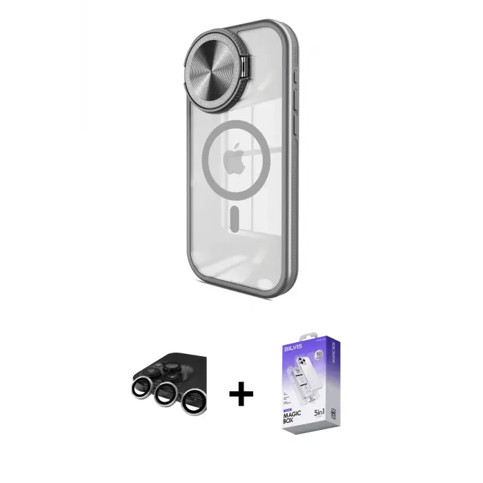 ieg™ iPhone 15 Pro Max Kılıf Kıvılcım Modern Koleksiyonu - Siyah Bilvis 5in1 3D Magic Cam Ekran Koruyucu + Raze Metal Kamera Lens - GS
