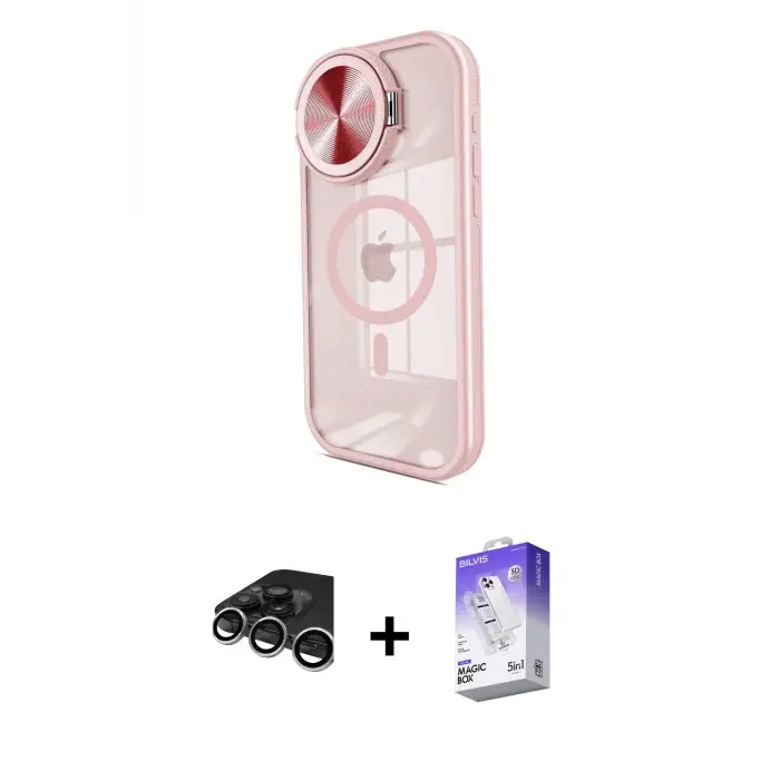 ieg™ iPhone 15 Pro Max Kılıf Kıvılcım Modern Koleksiyonu - Siyah Bilvis 5in1 3D Magic Cam Ekran Koruyucu + Raze Metal Kamera Lens - GS