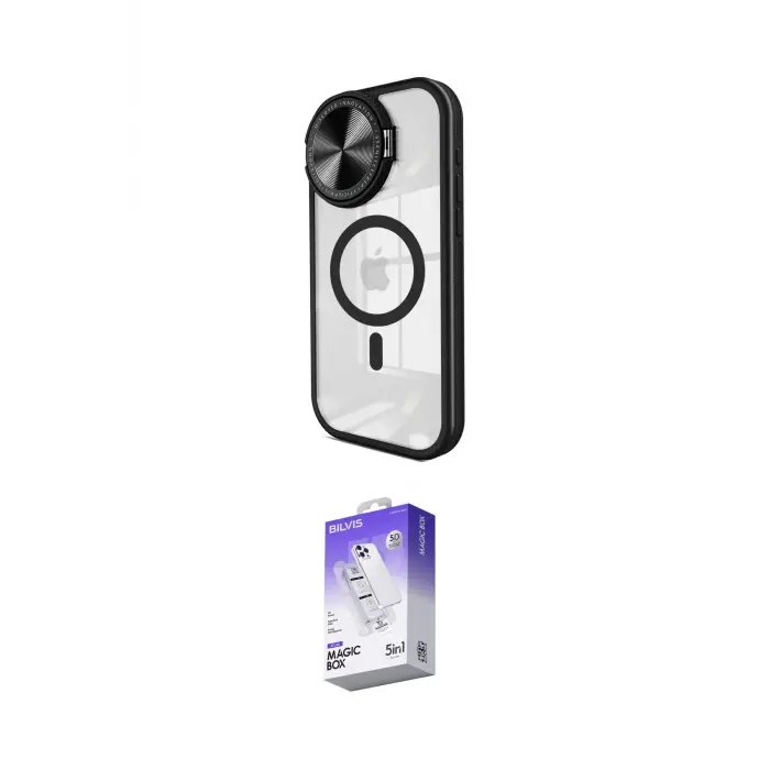ieg™ iPhone 15 Pro Max Kılıf Kıvılcım Modern Koleksiyonu - Siyah Bilvis 5in1 3D Magic Cam Ekran Koruyucu