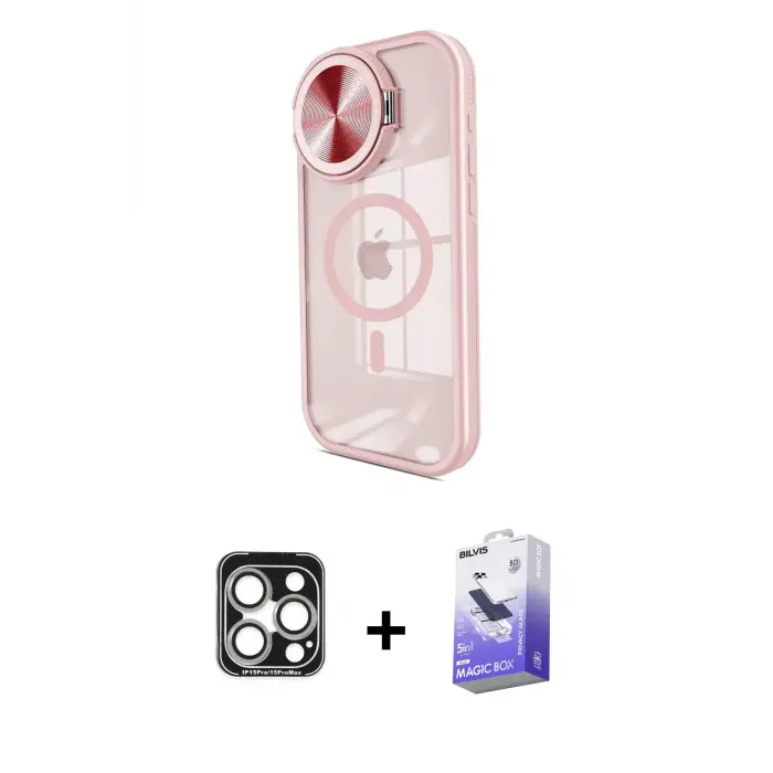 ieg™ iPhone 15 Pro Max Kılıf Kıvılcım Modern Koleksiyonu - Siyah Bilvis 5in1 5D Magic Hayalet Cam Ekran Koruyucu + PVD Metal Kamera Lens - GS