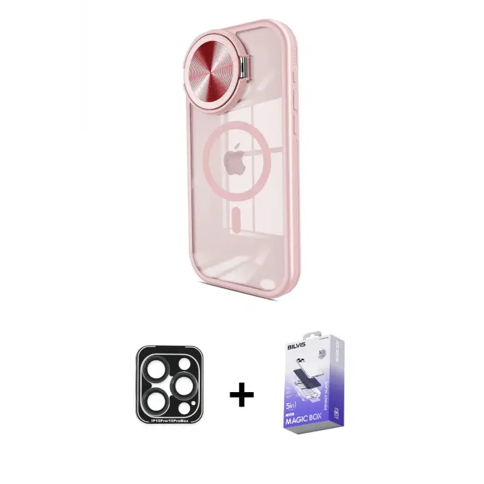 ieg™ iPhone 15 Pro Max Kılıf Kıvılcım Modern Koleksiyonu - Siyah Bilvis 5in1 5D Magic Hayalet Cam Ekran Koruyucu + PVD Metal Kamera Lens - LT