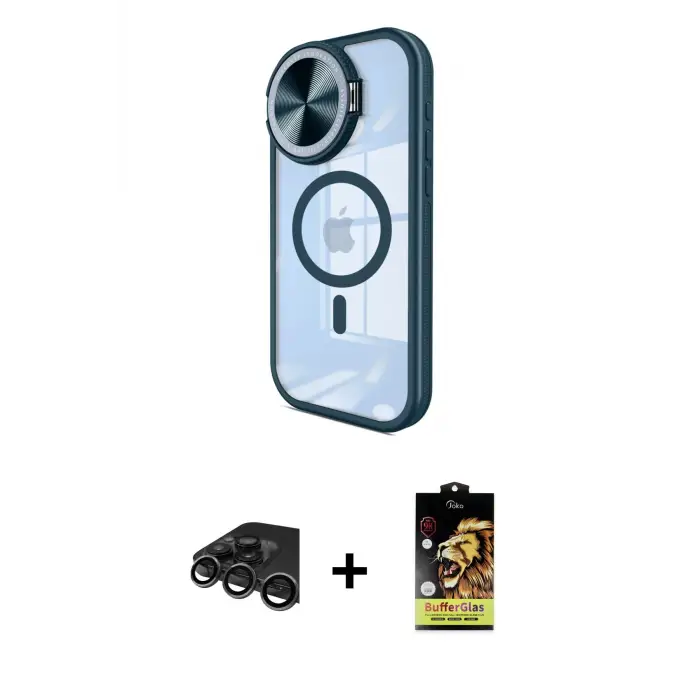 ieg™ iPhone 15 Pro Max Kılıf Kıvılcım Modern Koleksiyonu - Siyah Buffer Cam Ekran Koruyucu + Raze Metal Kamera Lens - TMGI