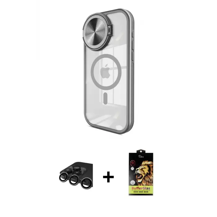 ieg™ iPhone 15 Pro Max Kılıf Kıvılcım Modern Koleksiyonu - Siyah Buffer Cam Ekran Koruyucu + Raze Metal Kamera Lens - TMGI