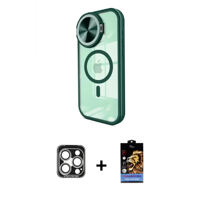 ieg™ iPhone 15 Pro Max Kılıf Kıvılcım Modern Koleksiyonu - Siyah Buffer Hayalet Cam Ekran Koruyucu + PVD Metal Kamera Lens - GS