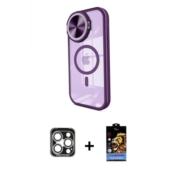 ieg™ iPhone 15 Pro Max Kılıf Kıvılcım Modern Koleksiyonu - Siyah Buffer Hayalet Cam Ekran Koruyucu + PVD Metal Kamera Lens - GS