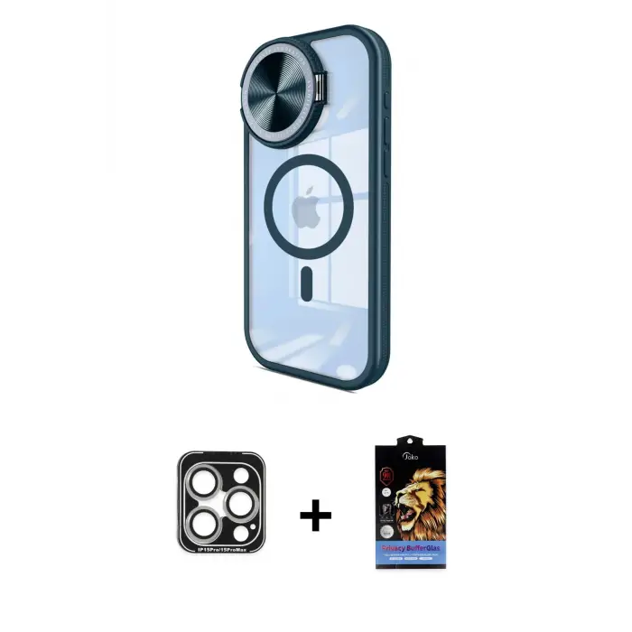 ieg™ iPhone 15 Pro Max Kılıf Kıvılcım Modern Koleksiyonu - Siyah Buffer Hayalet Cam Ekran Koruyucu + PVD Metal Kamera Lens - GS