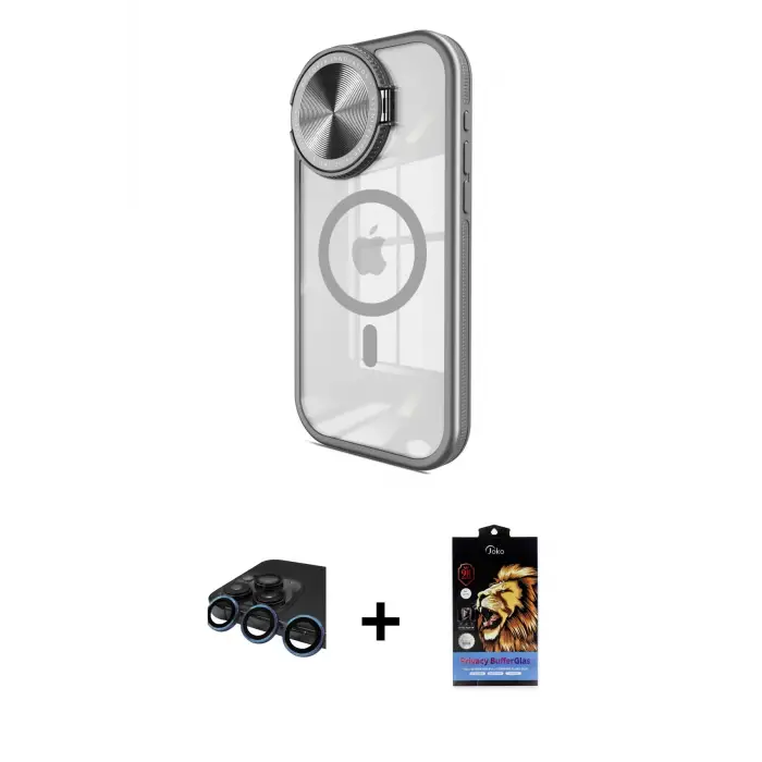 ieg™ iPhone 15 Pro Max Kılıf Kıvılcım Modern Koleksiyonu - Siyah Buffer Hayalet Cam Ekran Koruyucu + Raze Metal Kamera Lens - LT