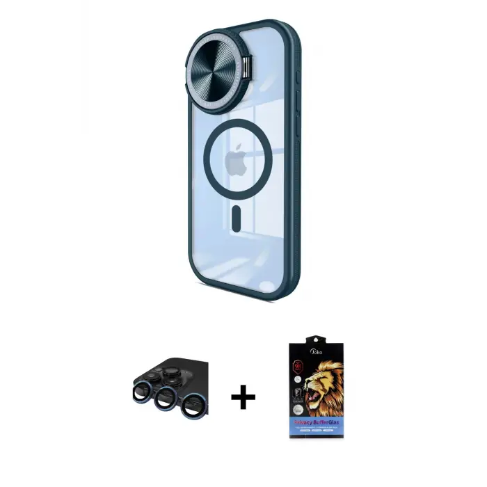 ieg™ iPhone 15 Pro Max Kılıf Kıvılcım Modern Koleksiyonu - Siyah Buffer Hayalet Cam Ekran Koruyucu + Raze Metal Kamera Lens - LT