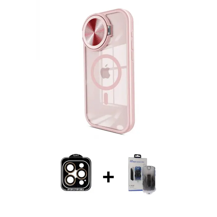 ieg™ iPhone 15 Pro Max Kılıf Kıvılcım Modern Koleksiyonu - Siyah Vanessa Magic Hayalet Cam + PVD Metal Kamera Lens - TU