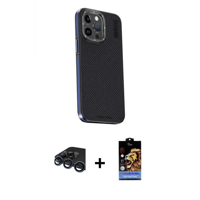 ieg™ iPhone 15 Pro Max Kılıf Kıvılcım Modern Özel Seri - Siyah Buffer Hayalet Cam Ekran Koruyucu + Raze Metal Kamera Lens - LT