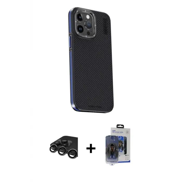 ieg™ iPhone 15 Pro Max Kılıf Kıvılcım Modern Özel Seri - Siyah Vanessa Magic Cam + Raze Metal Kamera Lens - TMGI