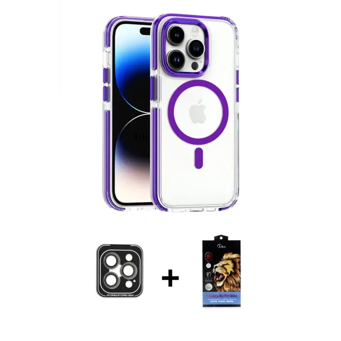 ieg™ iPhone 15 Pro Max Kılıf Kozmos Doku Koleksiyonu - Siyah Buffer Hayalet Cam Ekran Koruyucu + PVD Metal Kamera Lens - GI