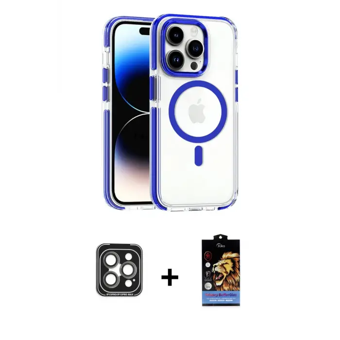 ieg™ iPhone 15 Pro Max Kılıf Kozmos Doku Koleksiyonu - Siyah Buffer Hayalet Cam Ekran Koruyucu + PVD Metal Kamera Lens - GI