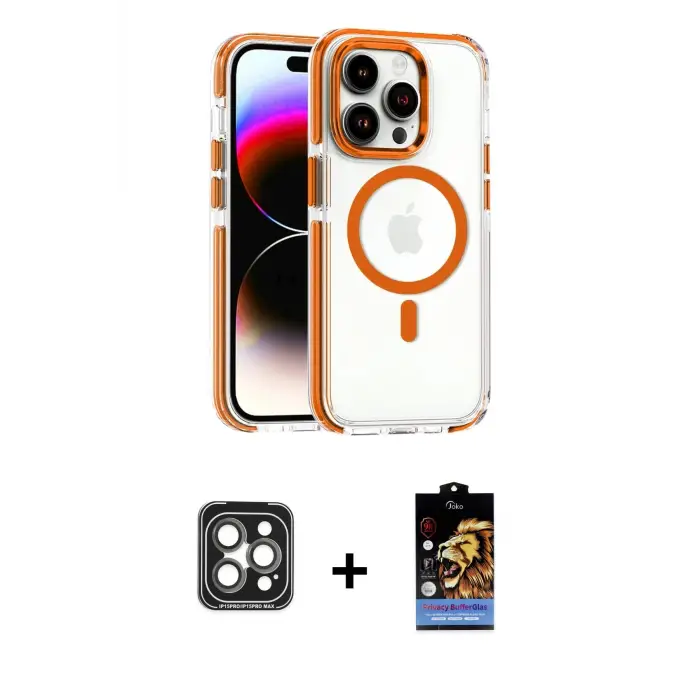 ieg™ iPhone 15 Pro Max Kılıf Kozmos Doku Koleksiyonu - Siyah Buffer Hayalet Cam Ekran Koruyucu + PVD Metal Kamera Lens - GI
