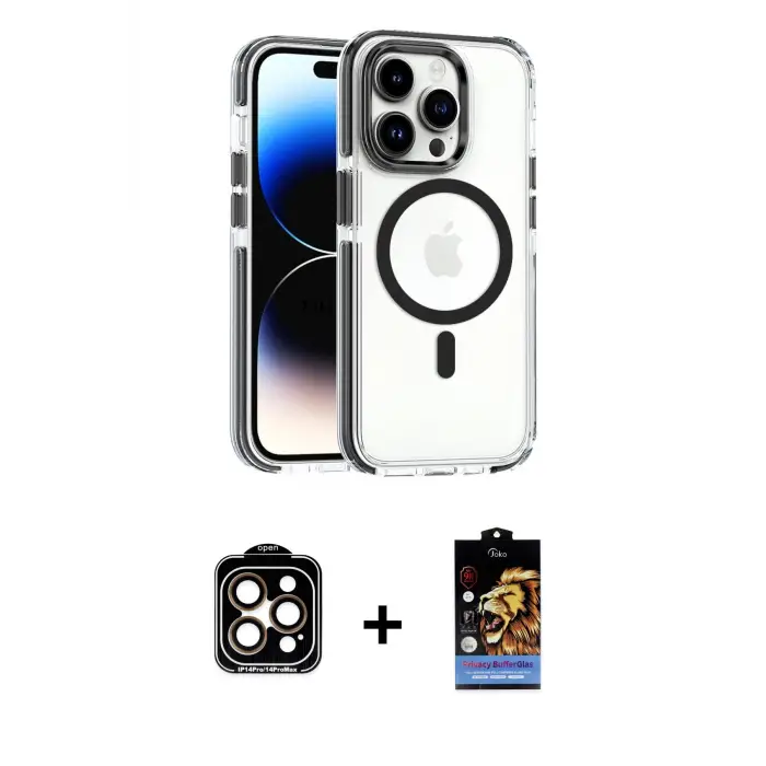 ieg™ iPhone 15 Pro Max Kılıf Kozmos Doku Koleksiyonu - Siyah Buffer Hayalet Cam Ekran Koruyucu + PVD Metal Kamera Lens - TU