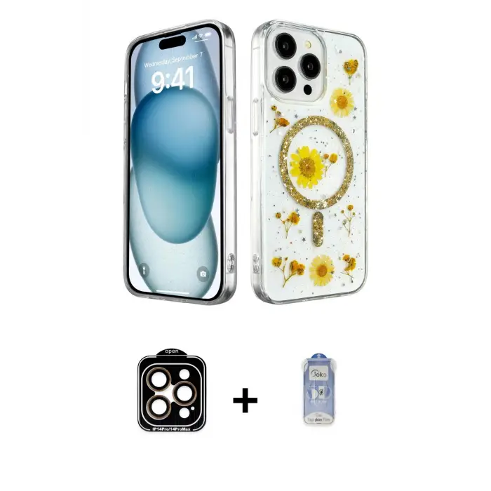ieg™ iPhone 15 Pro Max Kılıf Kozmos Doku - Siyah Joko Magic 5D Cam + PVD Metal Kamera Lens - TU
