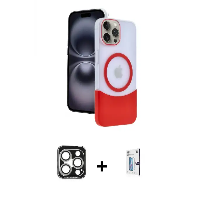 ieg™ iPhone 15 Pro Max Kılıf Kozmos Form Özel Seri - Siyah Bilvis 0.18mm Plus Cam Ekran Koruyucu + PVD Metal Kamera Lens - GS