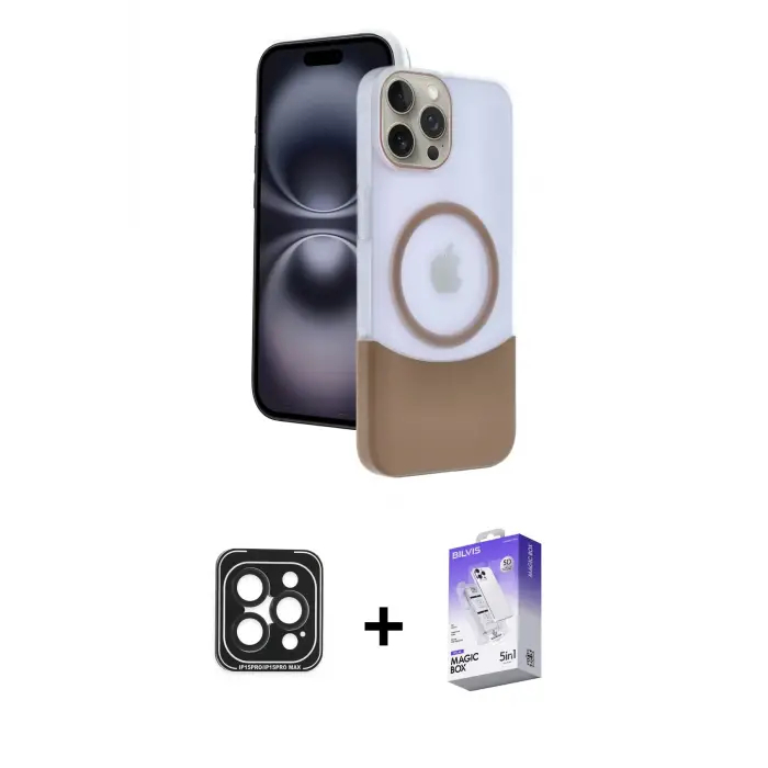 ieg™ iPhone 15 Pro Max Kılıf Kozmos Form Özel Seri - Siyah Bilvis 5in1 3D Magic Cam Ekran Koruyucu + PVD Metal Kamera Lens - SH