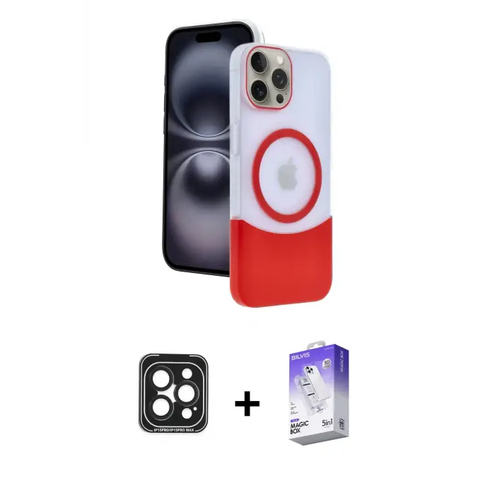 ieg™ iPhone 15 Pro Max Kılıf Kozmos Form Özel Seri - Siyah Bilvis 5in1 3D Magic Cam Ekran Koruyucu + PVD Metal Kamera Lens - SH