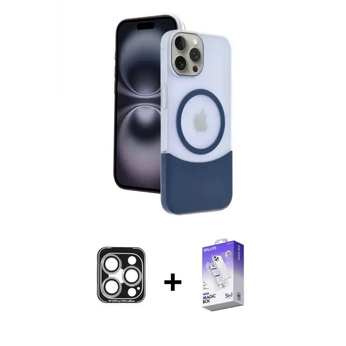 ieg™ iPhone 15 Pro Max Kılıf Kozmos Form Özel Seri - Siyah Bilvis 5in1 3D Magic Cam Ekran Koruyucu + PVD Metal Kamera Lens - GS